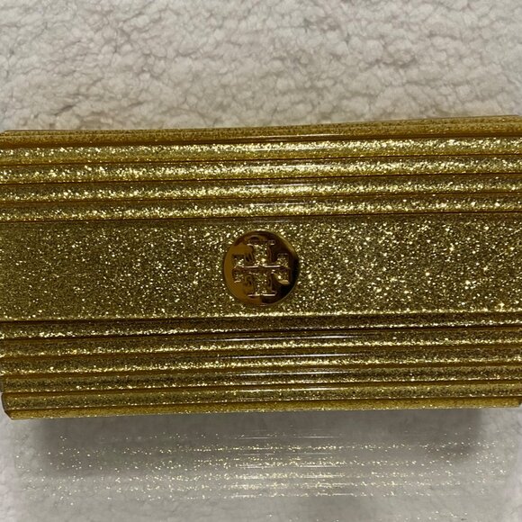 Tory Burch Kerry Clutch Resin Gold with Gold Glitter - Picture 1 of 9